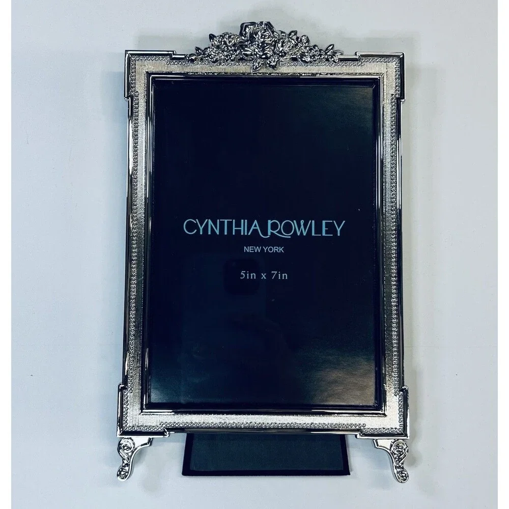 Cynthia Rowley Silvertone Metal Picture Frame 5x7 Photo Floral Vintage Elegance